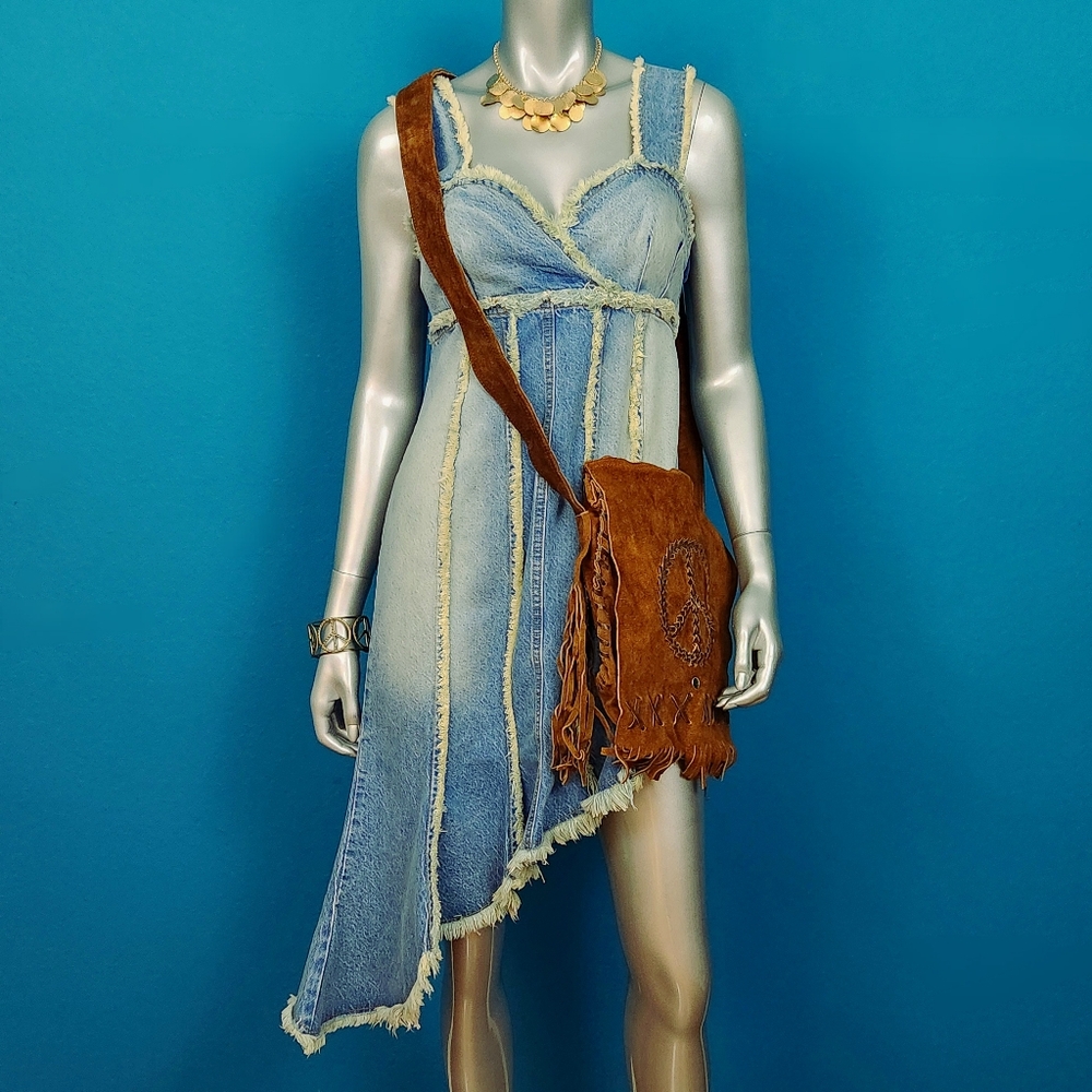 🆕️🤠RECLAIMED VINTAGE Festival Denim Midi / Mini Dress w/ Distressed Seam /NWOT